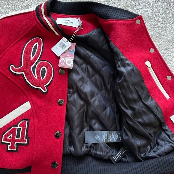 Coach Chelsea Varsity Jacket S Red - Picture 3 of 9